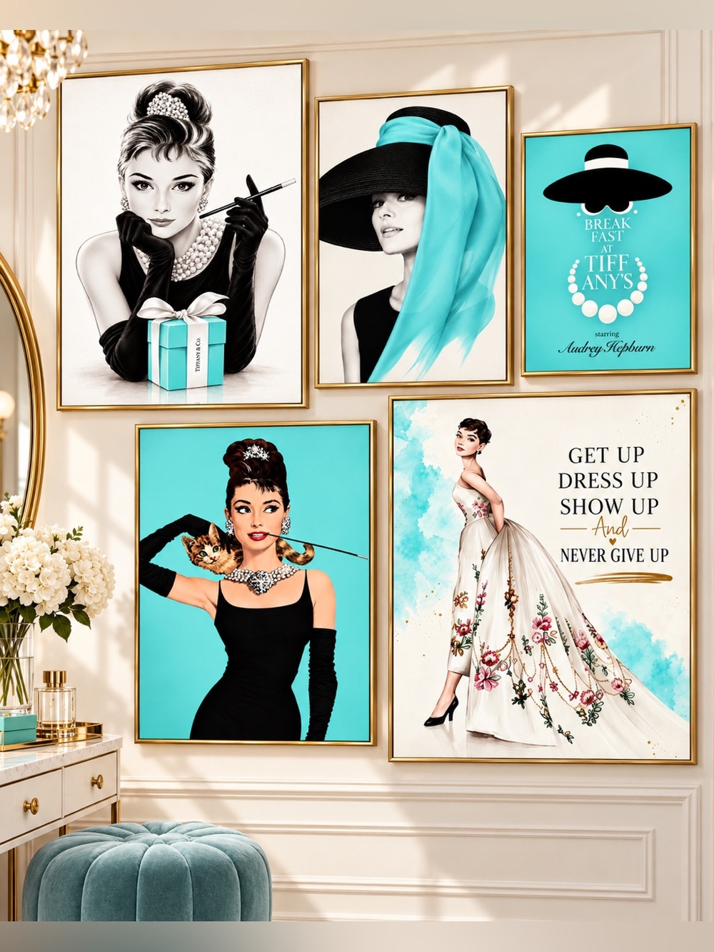Audrey Hepburn Breakfast at Tiffany’s Set of 5 8x10 Retro Glam Wall Art Prints